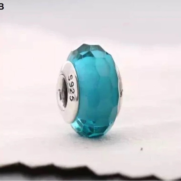 Pandora Retired Sterling Silver Teal Faceted Murano Glass Bead Style #791606 - Picture 4 of 7